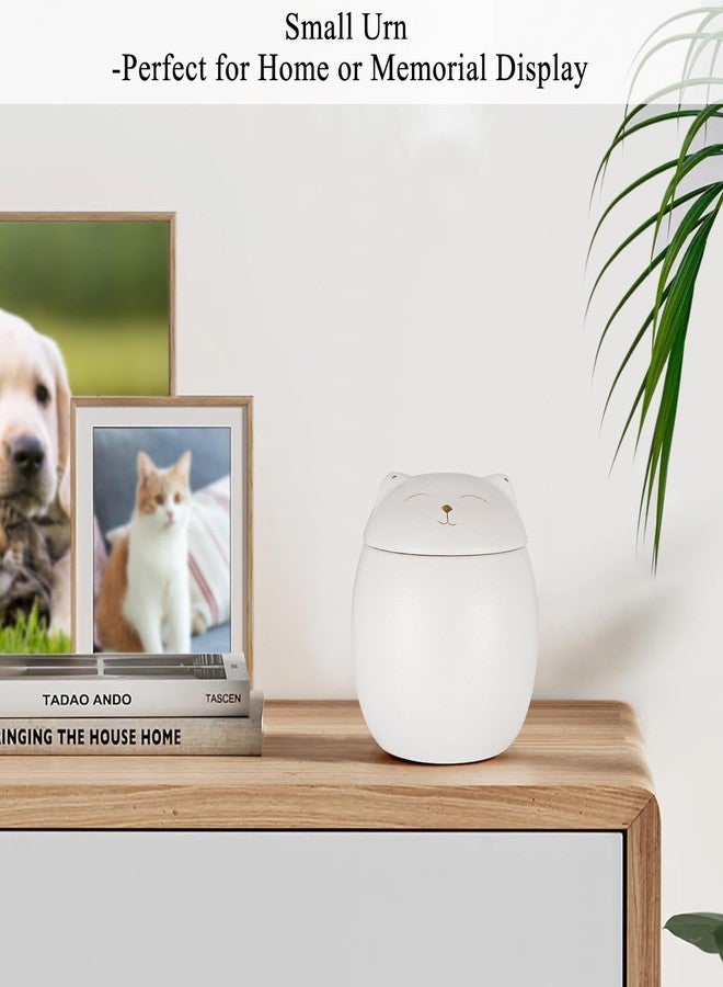 SOITIS Smiley Cat Shaped Pet Urn for Ashes - 3.2x2.9 inch Memorial Urn for Cats Dogs, Pet Cremation Small Urn with Ceramic Head Lid, Mini White Keepsake for Cat Ashes - Image 2